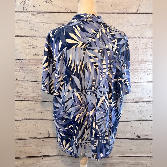 ALFRED DUNNER Shirt Tropical Print Button Down Blue/White-18 - Picture 2 of 2